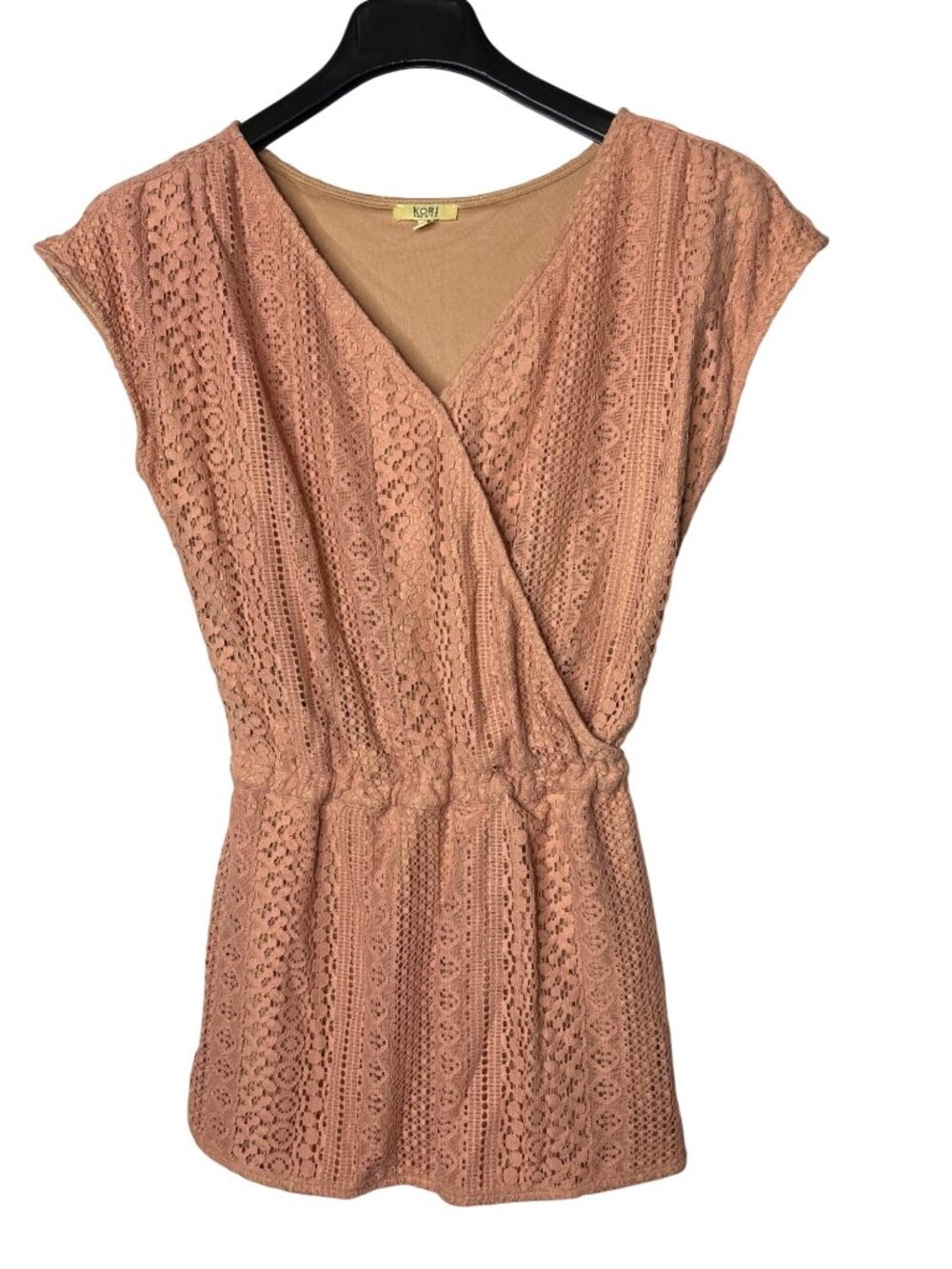Kori America Womens Romper Size S Crossover Snap Front Lace Overlay Lined